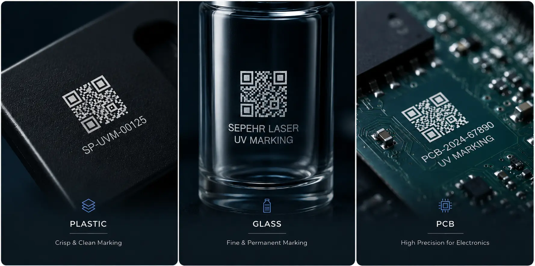 نمونه خروجی UV روی پلاستیک، شیشه و PCB